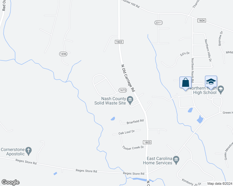map of restaurants, bars, coffee shops, grocery stores, and more near 211 Creekridge Drive in Rocky Mount