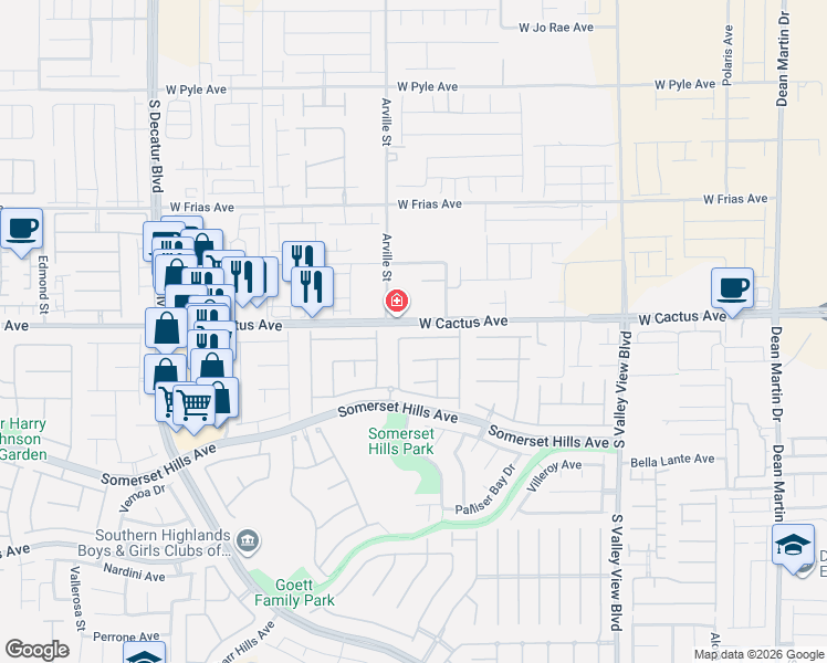 map of restaurants, bars, coffee shops, grocery stores, and more near 4346 Livorno Avenue in Las Vegas