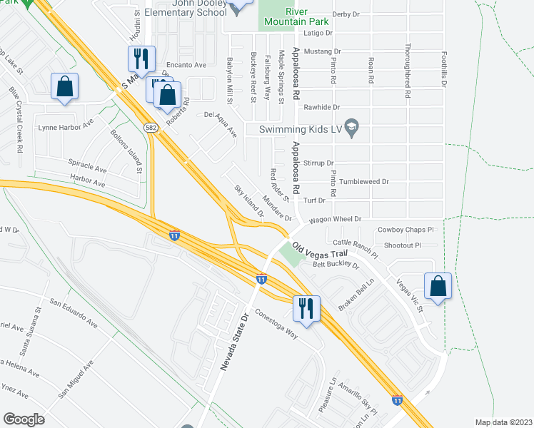 map of restaurants, bars, coffee shops, grocery stores, and more near 2320 Sky Island Drive in Henderson