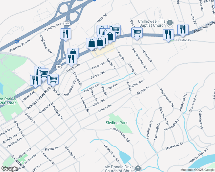 map of restaurants, bars, coffee shops, grocery stores, and more near 4019 Ivy Avenue in Knoxville