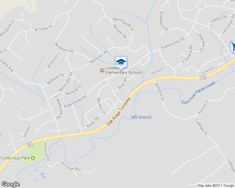 map of restaurants, bars, coffee shops, grocery stores, and more near 108 Bermuda Road in Oak Ridge