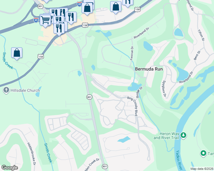 map of restaurants, bars, coffee shops, grocery stores, and more near 158 Pembrooke Ridge Court in Advance