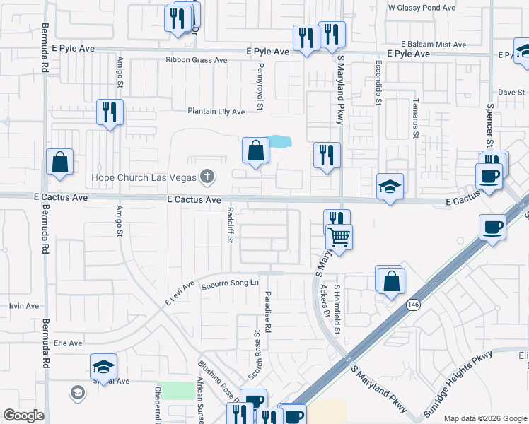map of restaurants, bars, coffee shops, grocery stores, and more near 10519 Pena Blanca Court in Las Vegas