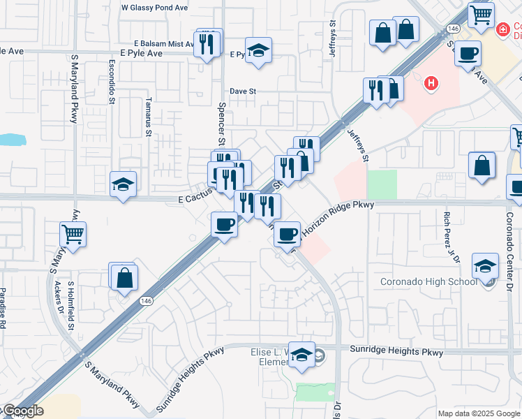 map of restaurants, bars, coffee shops, grocery stores, and more near 800 Seven Hills Drive in Henderson