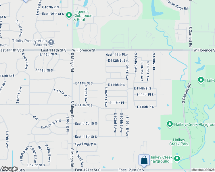 map of restaurants, bars, coffee shops, grocery stores, and more near 10202 East 114th Street in Bixby