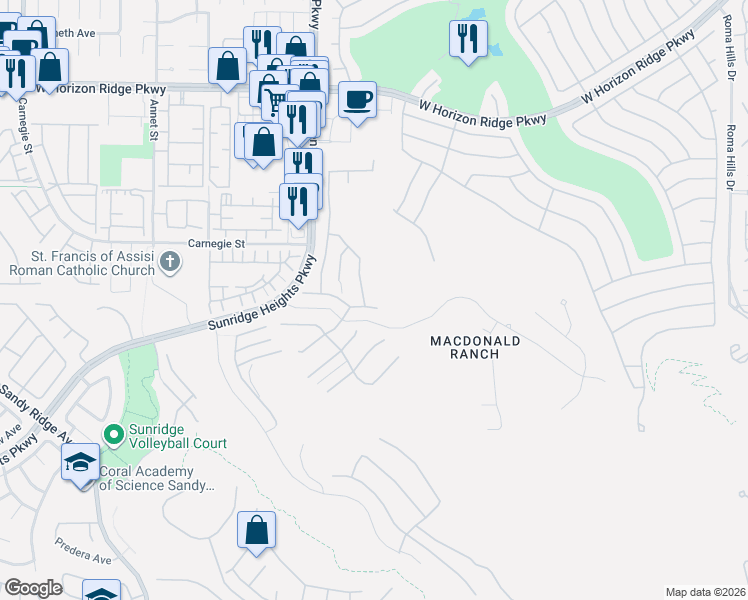 map of restaurants, bars, coffee shops, grocery stores, and more near 826 Horizon Canyon Drive in Henderson