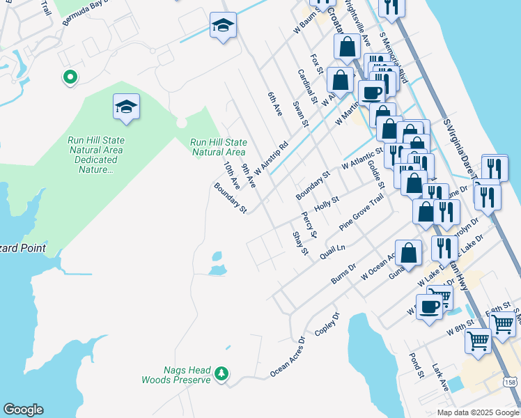 map of restaurants, bars, coffee shops, grocery stores, and more near 901 West Martin Street in Kill Devil Hills