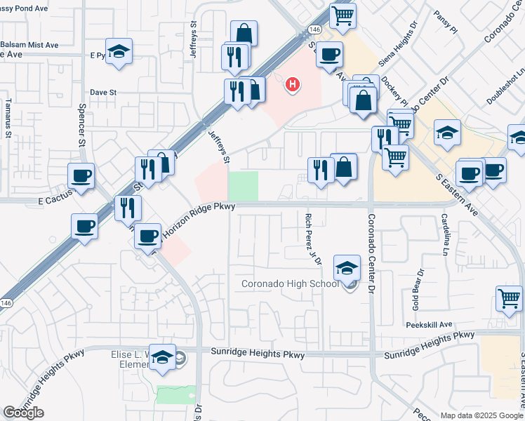 map of restaurants, bars, coffee shops, grocery stores, and more near 2956 Valley Basin Avenue in Henderson