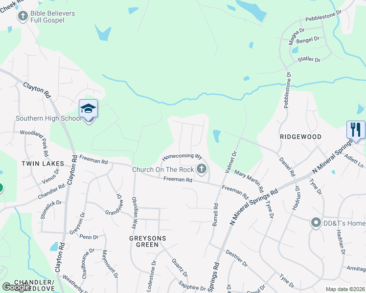 map of restaurants, bars, coffee shops, grocery stores, and more near 1113 Homecoming Way in Durham