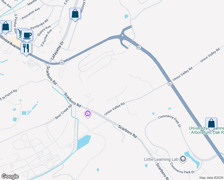 map of restaurants, bars, coffee shops, grocery stores, and more near 125 Valley Court in Oak Ridge