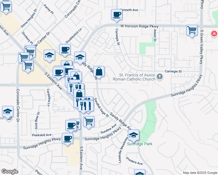 map of restaurants, bars, coffee shops, grocery stores, and more near 2556 Prince Edward Drive in Henderson