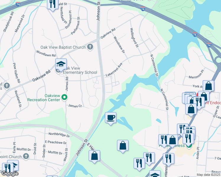 map of restaurants, bars, coffee shops, grocery stores, and more near 908 Lakecrest Avenue in High Point