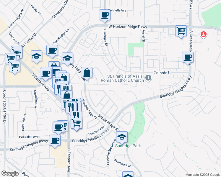 map of restaurants, bars, coffee shops, grocery stores, and more near 808 Binbrook Drive in Henderson
