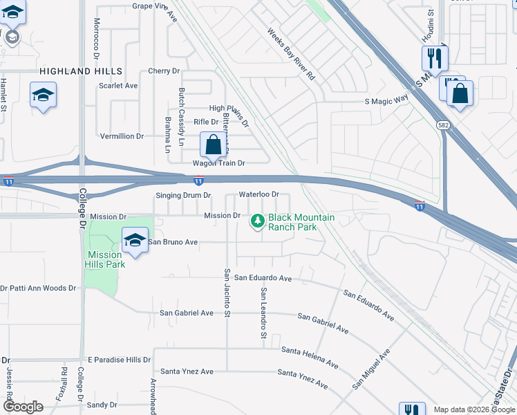 map of restaurants, bars, coffee shops, grocery stores, and more near 909 Abilene Street in Henderson
