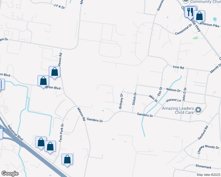 map of restaurants, bars, coffee shops, grocery stores, and more near 613 Zellwood Drive in La Vergne