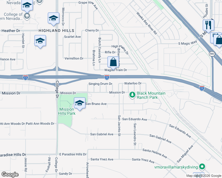 map of restaurants, bars, coffee shops, grocery stores, and more near 907 White Thunder St in Henderson