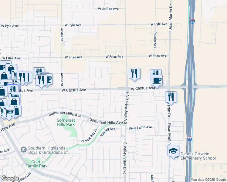 map of restaurants, bars, coffee shops, grocery stores, and more near 10503 Bella Camrosa Drive in Las Vegas