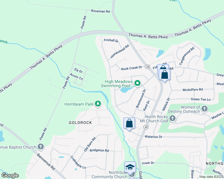 map of restaurants, bars, coffee shops, grocery stores, and more near 401 Foxhall Drive in Rocky Mount