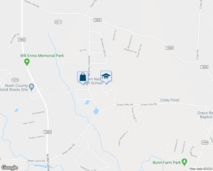 map of restaurants, bars, coffee shops, grocery stores, and more near 4230 Green Hills Road in Rocky Mount