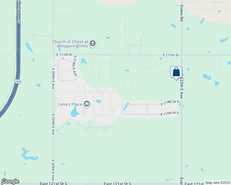map of restaurants, bars, coffee shops, grocery stores, and more near 21797 East 114th Place South in Broken Arrow