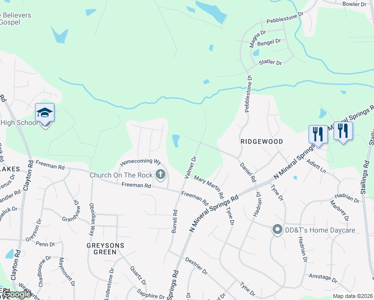 map of restaurants, bars, coffee shops, grocery stores, and more near 3722 Daniel Road in Durham