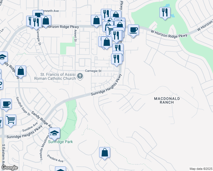 map of restaurants, bars, coffee shops, grocery stores, and more near 801 Carberry Court in Henderson