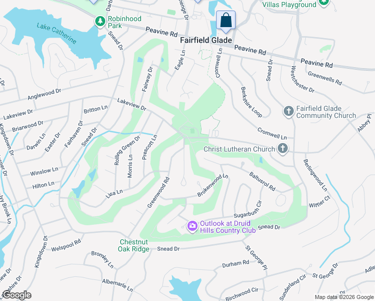 map of restaurants, bars, coffee shops, grocery stores, and more near 15 Druid Circle in Crossville
