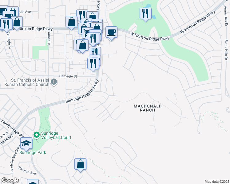 map of restaurants, bars, coffee shops, grocery stores, and more near 817 Horizon Canyon Drive in Henderson