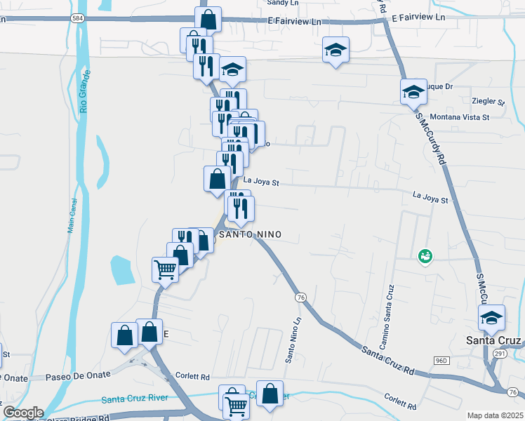map of restaurants, bars, coffee shops, grocery stores, and more near 628 Las Vegas Street in Española