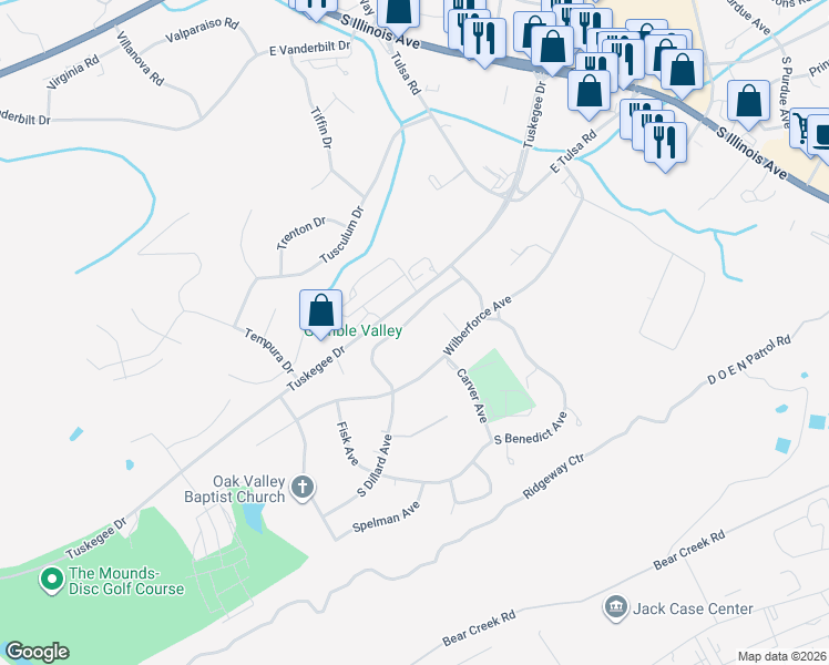 map of restaurants, bars, coffee shops, grocery stores, and more near 121 Houston Avenue in Oak Ridge