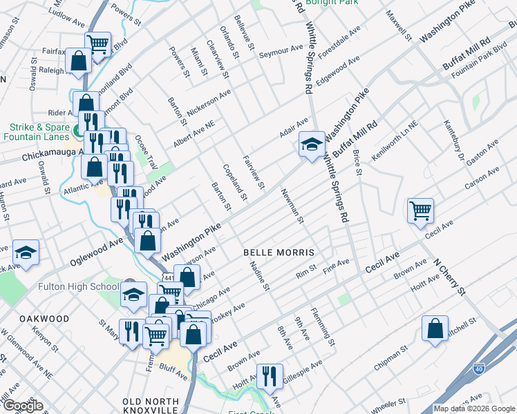 map of restaurants, bars, coffee shops, grocery stores, and more near 2008 Washington Pike in Knoxville