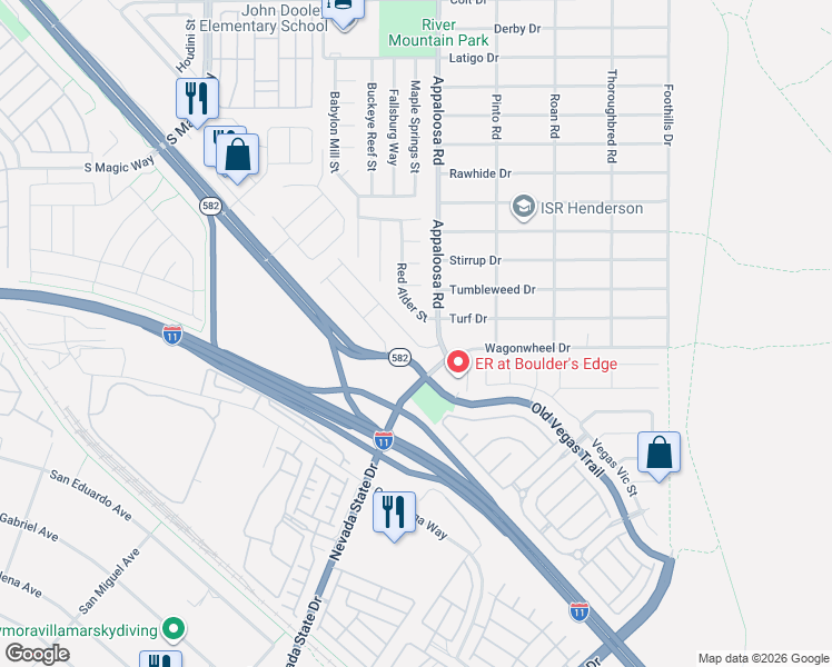 map of restaurants, bars, coffee shops, grocery stores, and more near 2336 Mundare Drive in Henderson