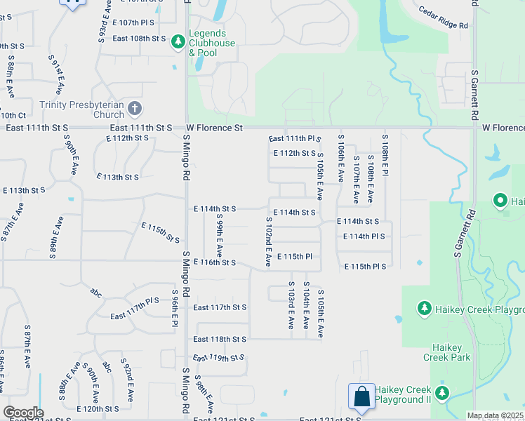 map of restaurants, bars, coffee shops, grocery stores, and more near 10202 East 114th Street in Bixby