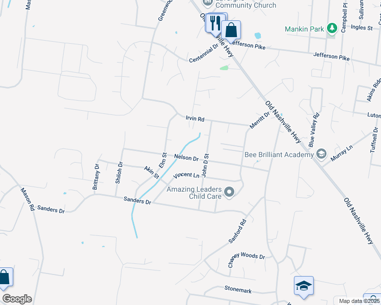 map of restaurants, bars, coffee shops, grocery stores, and more near 186 Nelson Drive in La Vergne
