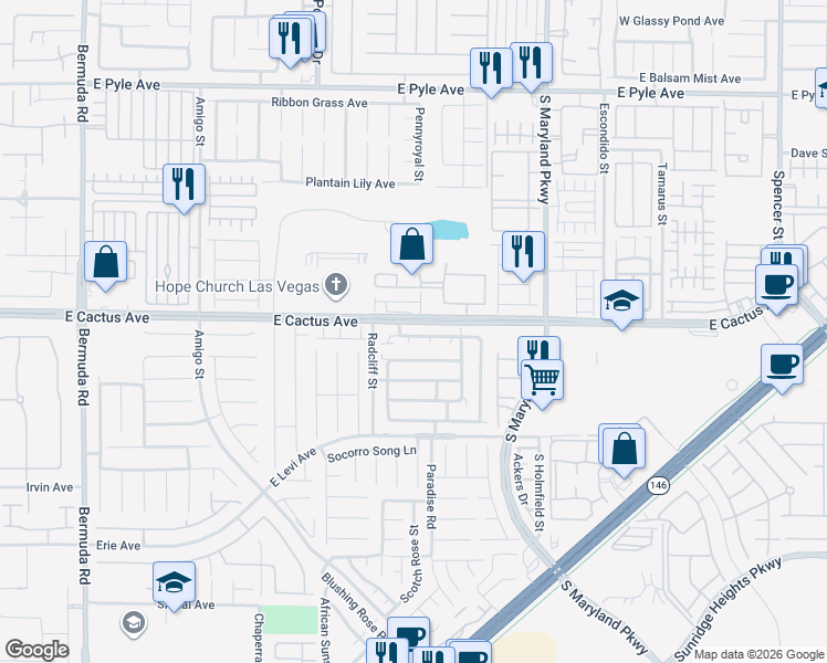 map of restaurants, bars, coffee shops, grocery stores, and more near 10519 Pena Blanca Court in Las Vegas