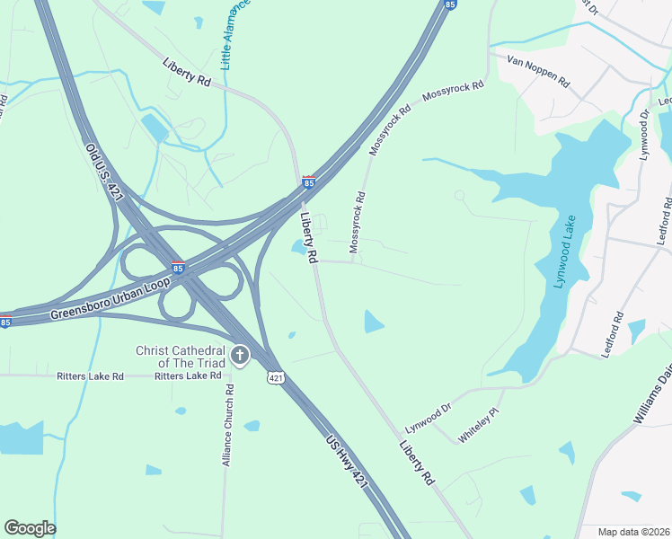 map of restaurants, bars, coffee shops, grocery stores, and more near 4001 Liberty Road in Greensboro