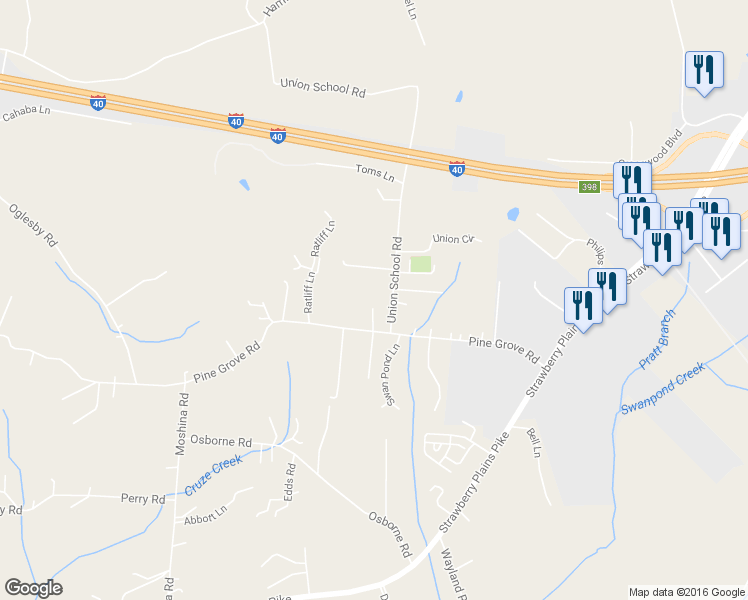 map of restaurants, bars, coffee shops, grocery stores, and more near 6915 Pine Grove Road in Knoxville
