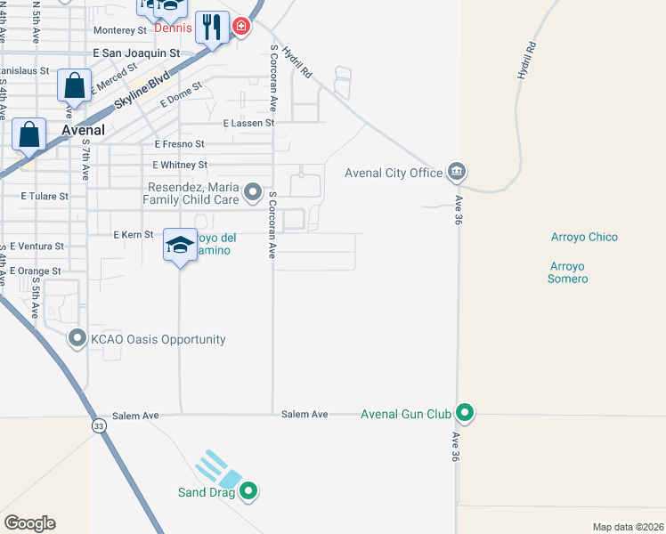 map of restaurants, bars, coffee shops, grocery stores, and more near 1221 East Orange Street in Avenal