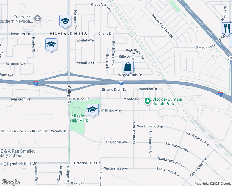 map of restaurants, bars, coffee shops, grocery stores, and more near 908 Little Raven Street in Henderson