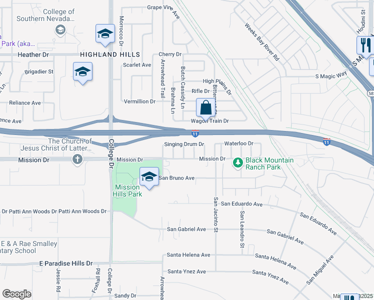 map of restaurants, bars, coffee shops, grocery stores, and more near 904 Little Raven Street in Henderson
