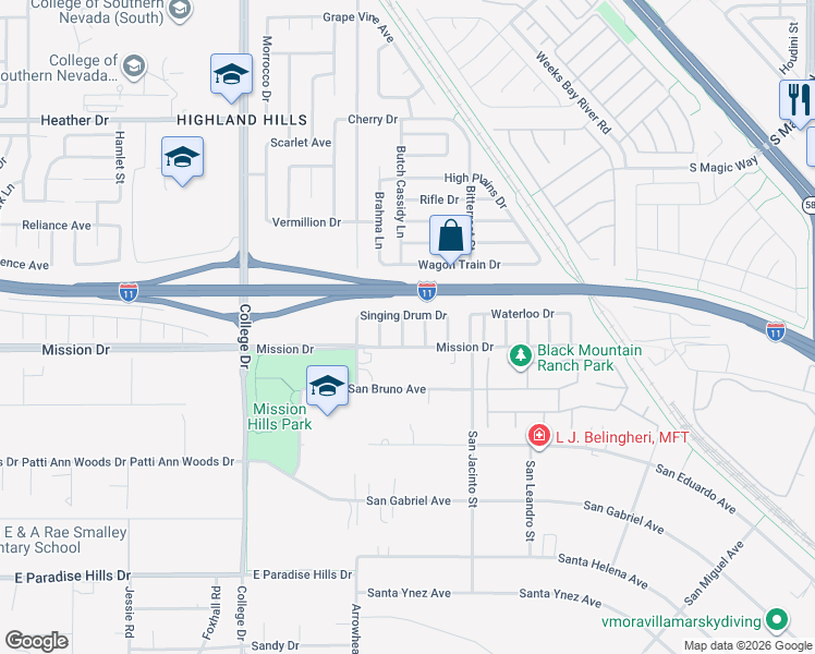 map of restaurants, bars, coffee shops, grocery stores, and more near 904 Little Raven Street in Henderson