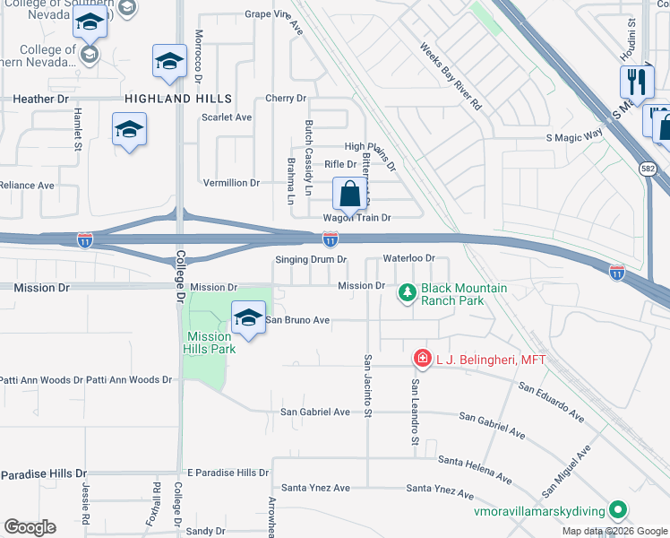 map of restaurants, bars, coffee shops, grocery stores, and more near 904 Swift Bear Street in Henderson