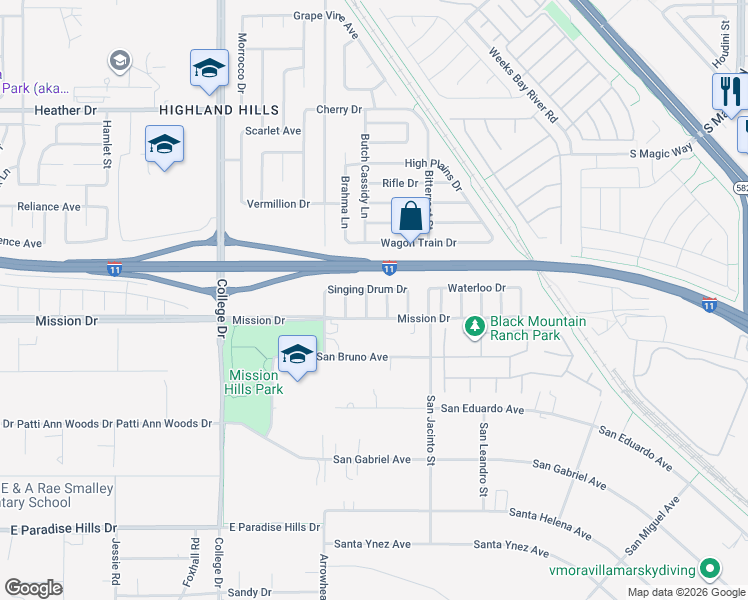 map of restaurants, bars, coffee shops, grocery stores, and more near 908 Little Raven Street in Henderson