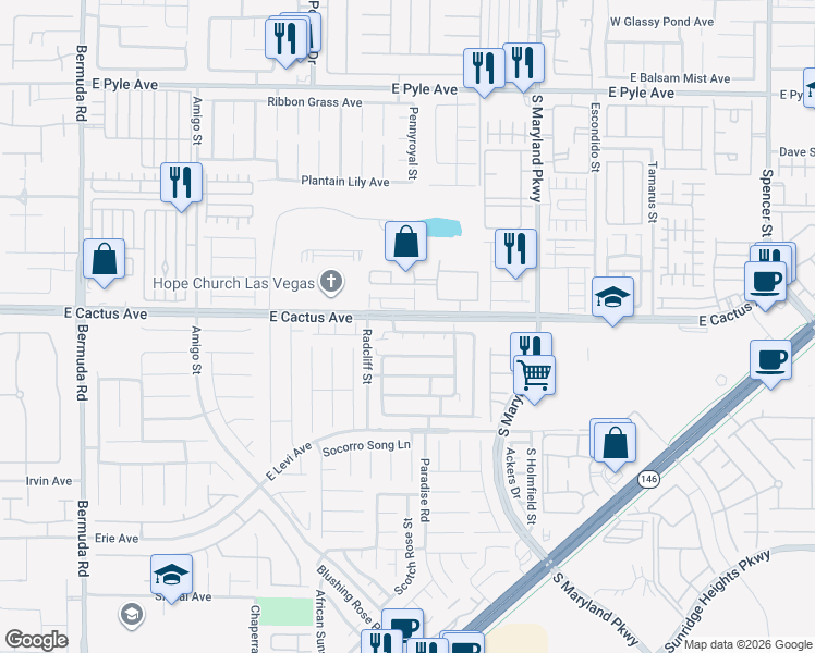 map of restaurants, bars, coffee shops, grocery stores, and more near 10519 Pena Blanca Court in Las Vegas
