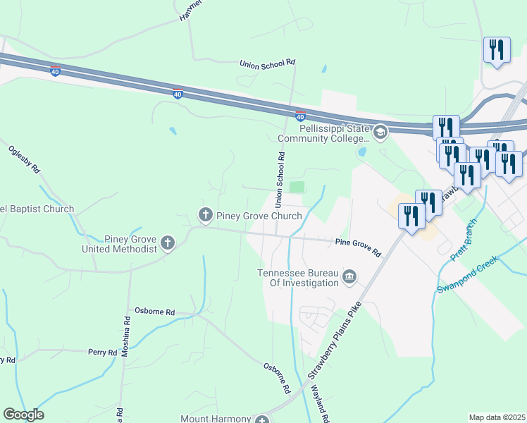 map of restaurants, bars, coffee shops, grocery stores, and more near 6915 Pine Grove Road in Knoxville