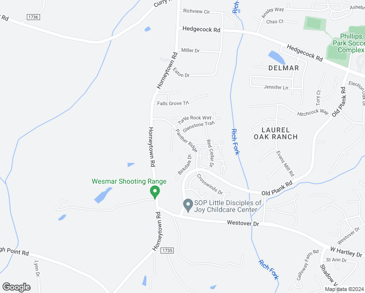 map of restaurants, bars, coffee shops, grocery stores, and more near 6165 Birkdale Drive in High Point