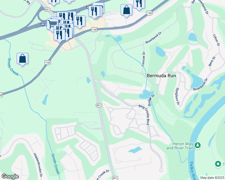map of restaurants, bars, coffee shops, grocery stores, and more near 141 Pembrooke Ridge Court in Advance