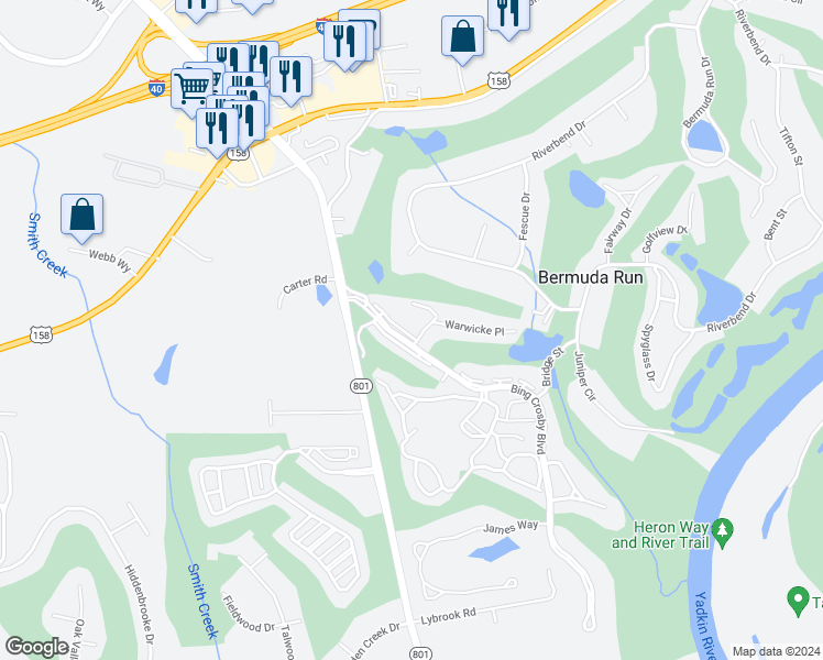 map of restaurants, bars, coffee shops, grocery stores, and more near 141 Pembrooke Ridge Court in Advance