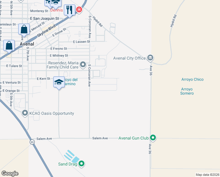 map of restaurants, bars, coffee shops, grocery stores, and more near 1221 East Orange Street in Avenal