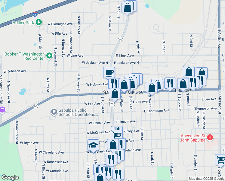 map of restaurants, bars, coffee shops, grocery stores, and more near in Sapulpa